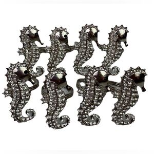 VTG Set of 8 Seahorse Rhinestones Napkin Rings Beach Ocean Coastal Marine Sea